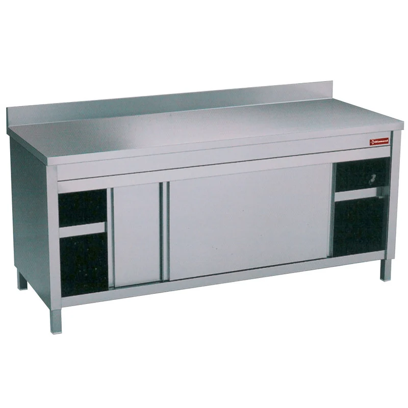 Edelstahl Arbeitsschrank 120cm mit Schiebetüren & Aufkantung, TA126/U-D
