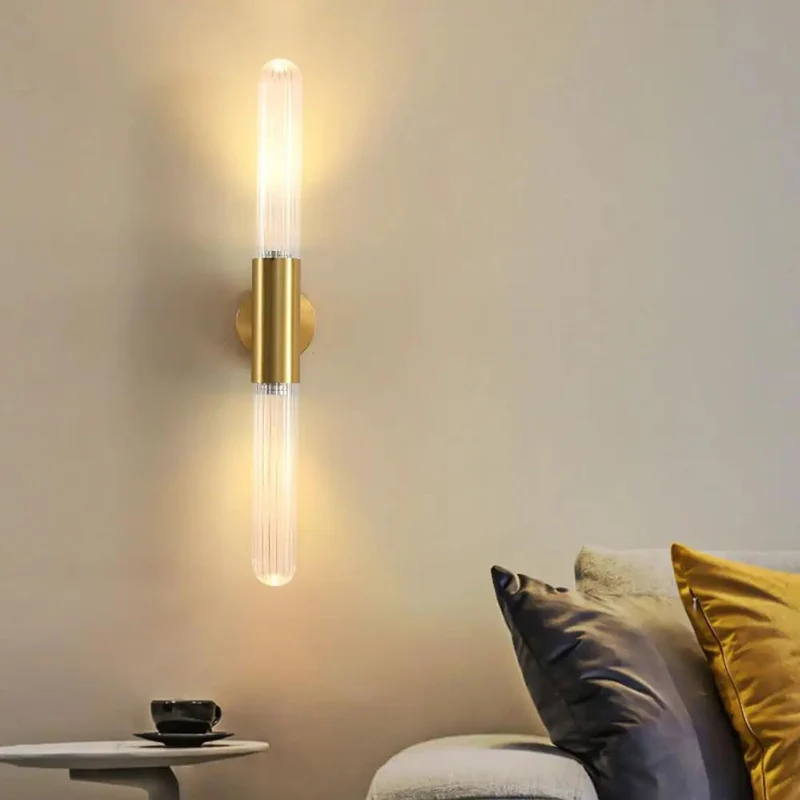 Sleek Wall Sconce Fixture With Smooth Brushed Brass Copper Build And Clear Glass Shade GU10 Socket Clean Vibe Lighting For Fresh Room Upgrade And Tight Home Setup