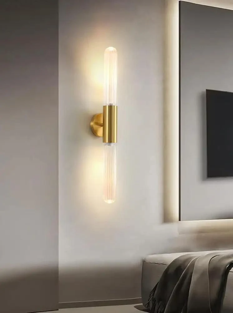 Sleek Wall Sconce Fixture With Smooth Brushed Brass Copper Build And Clear Glass Shade GU10 Socket Clean Vibe Lighting For Fresh Room Upgrade And Tight Home Setup