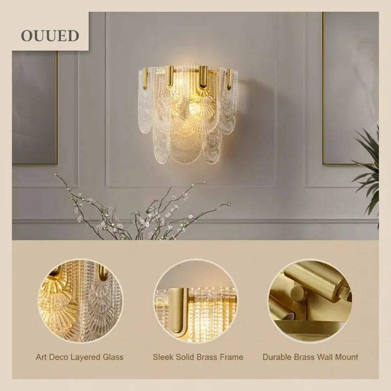 Modern Gold Brass Wall Sconce With Layered Textured Shell Glass Shade Ideal For Bedroom Living Room And Foyer Brings Next Level Ambiance That Truly Hits Different