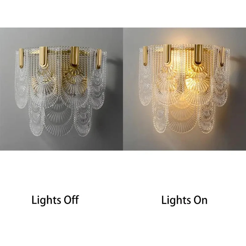 Modern Gold Brass Wall Sconce With Layered Textured Shell Glass Shade Ideal For Bedroom Living Room And Foyer Brings Next Level Ambiance That Truly Hits Different