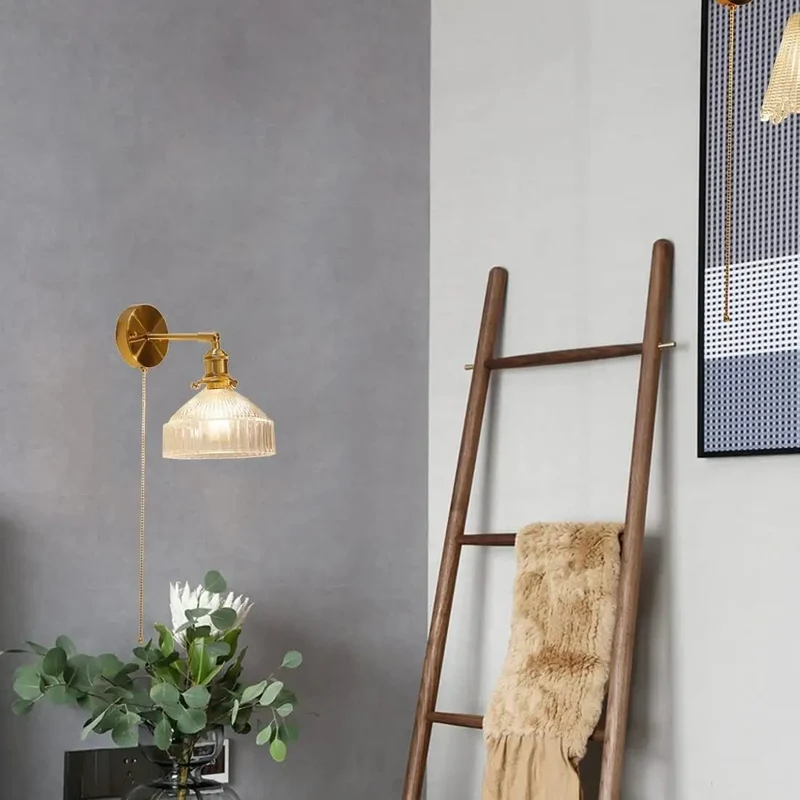 Killer Brass Wall Sconce With Hella Smooth Pull Chain Switch And 180 Degree Adjustable Swing Delivers Solid Vintage Glass Charm Perfect Chill Indoor Bedroom Hallway Lighting