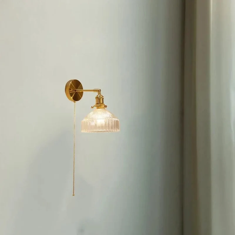 Killer Brass Wall Sconce With Hella Smooth Pull Chain Switch And 180 Degree Adjustable Swing Delivers Solid Vintage Glass Charm Perfect Chill Indoor Bedroom Hallway Lighting