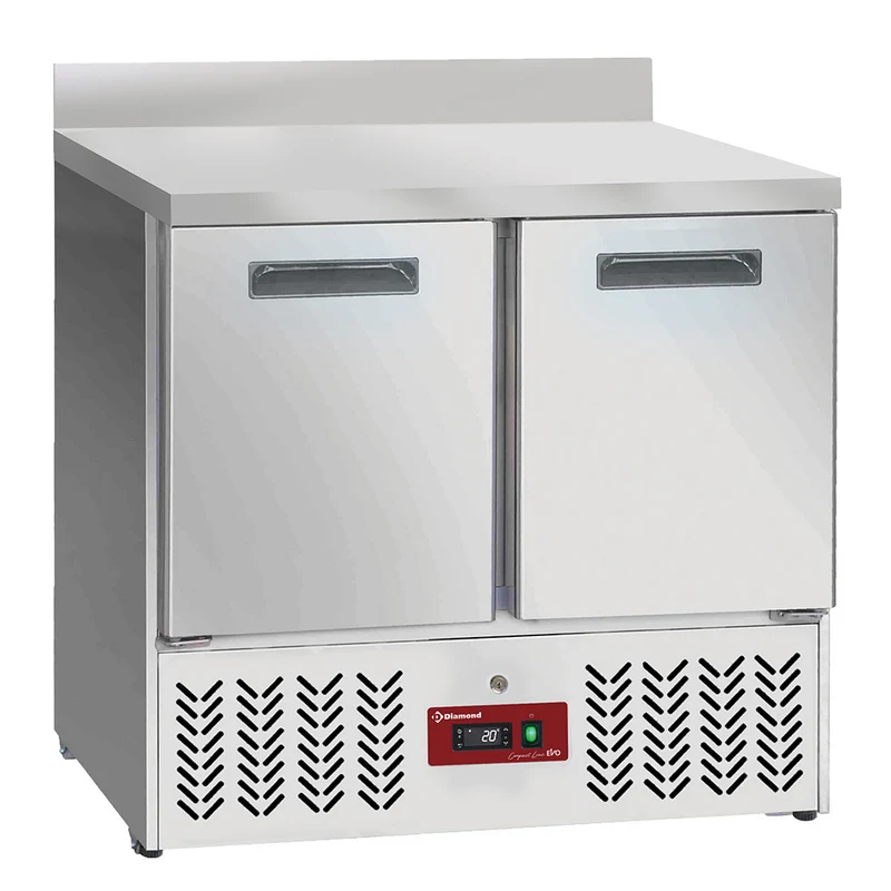 Gastro Kühltisch 2-türig GN 1/1 mit Aufkantung , Edelstahl , 90 cm, SA26/X2D