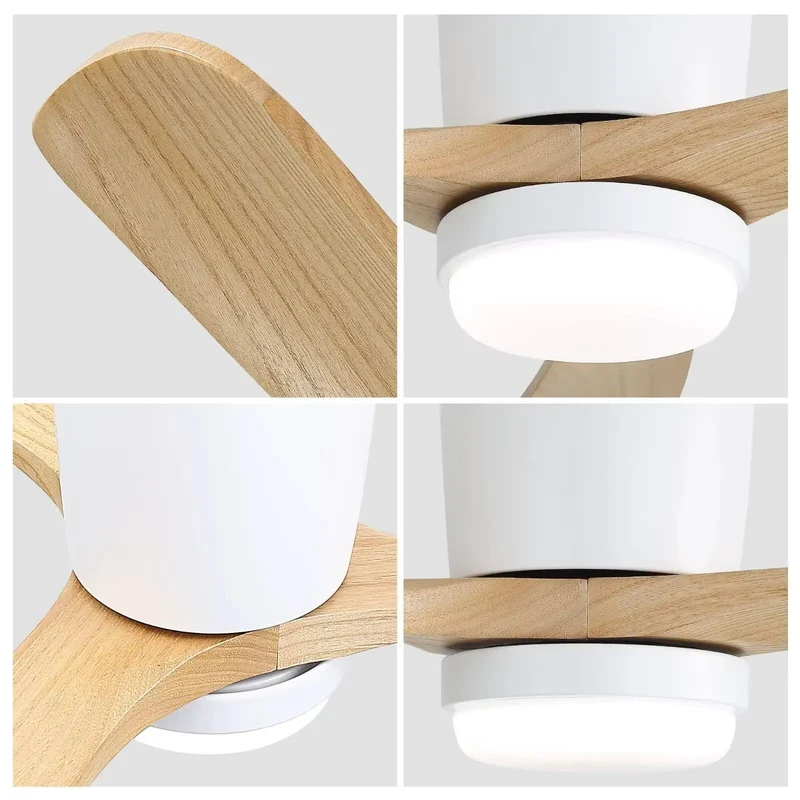 Slick 42 Inch Low Profile Ceiling Fan With Matte White Trim And Natural Wood Blades Flush Mount Hugger Design Run Smooth Reversible DC Motor Handy Remote Plus Lock In Timer And Vivid Dimmable Led Room Glow
