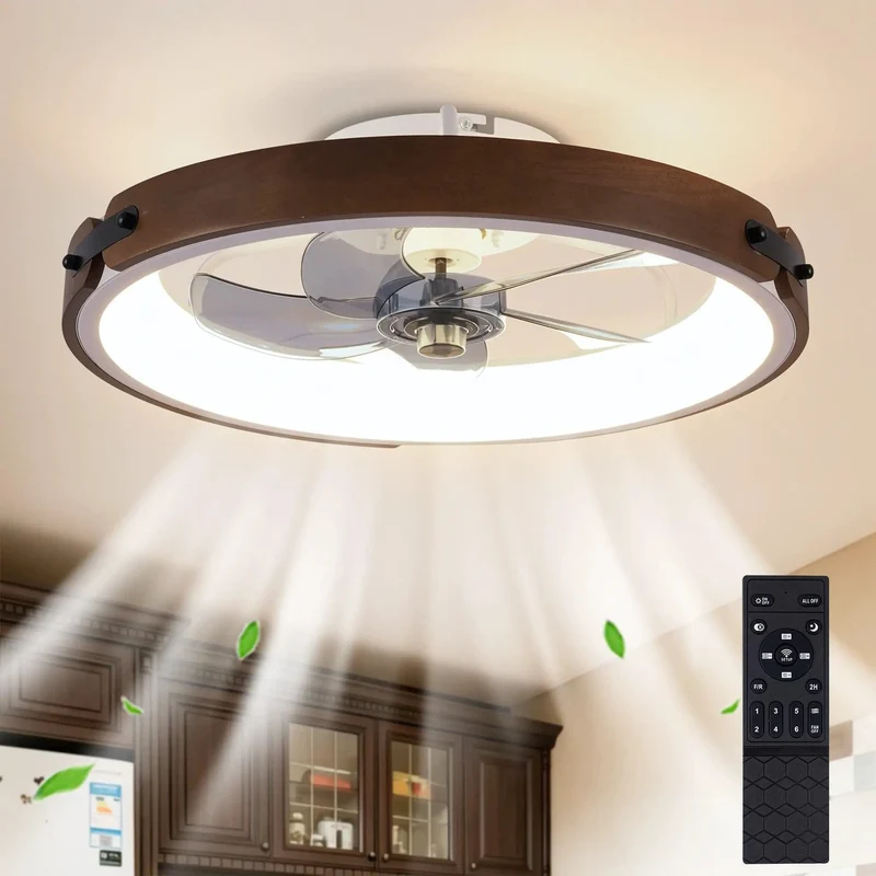 Top Pick 20 Inch Low Profile Ceiling Fan With Bright LED Light And Handheld Remote Flush Mount Quiet DC Motor Six Speeds Dimmable Warm To Cool White Walnut Blades For Cozy Bedroom And Modern Living Room Vibes