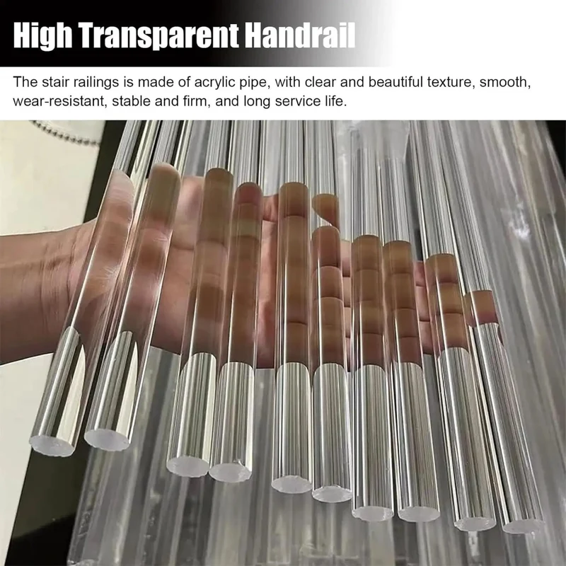 Clear Acrylic Stair Handrail With Gold Brackets Rock Solid Wall Support Banister For Indoor Steps And Outdoor Decks Heavy Duty Safety Grab Bar For Seniors Quick Install Smooth Non Slip Custom Lengths Ready Today