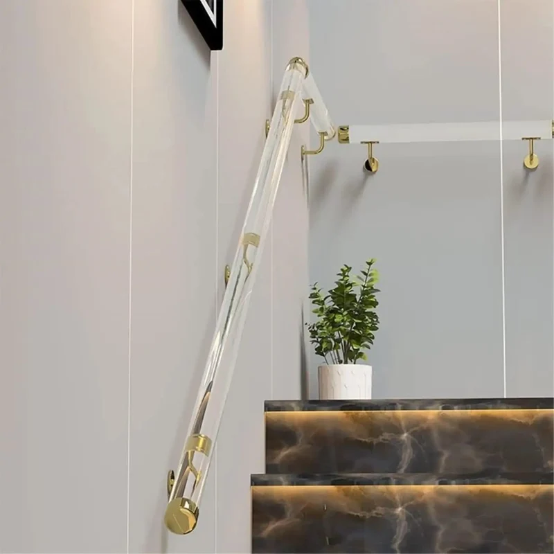 Crystal Clear Acrylic Stair Handrail With Heavy Duty Gold Wall Brackets Rock Solid Indoor Outdoor Step Guard Zero Hassle Custom Length Banister For Peace Of Mind And Modern Decor
