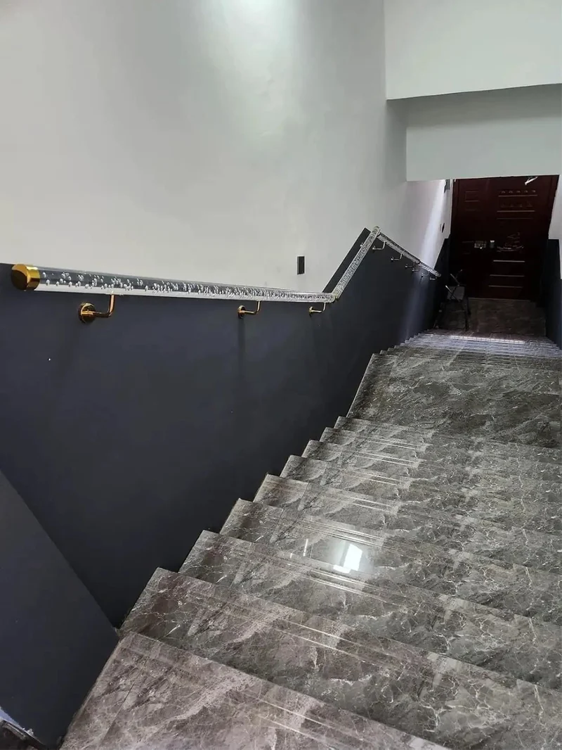 Hella Durable Clear Acrylic Stair Handrail With Sharp Gold Stainless Steel Brackets And Grippy Non Slip Surface For Indoor Outdoor Wall Mount Banister Top Shelf Build Custom Cut Lengths Available For Fast Install And Everyday Dependability