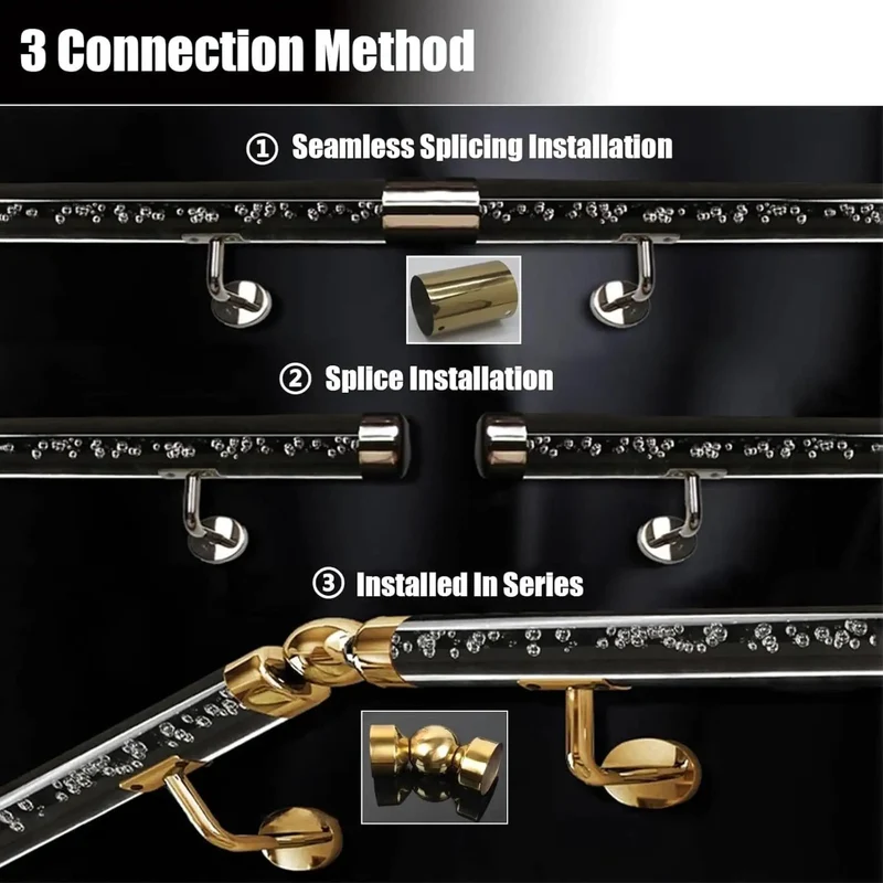 Heavy Duty Clear Acrylic Stair Handrail With Glossy Gold Brackets Non Slip Wall Mount Banister For Interior Steps Super Grippy Safety Railing For Home Projects