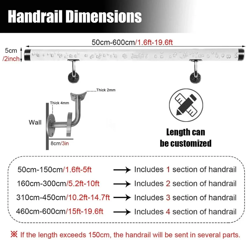 Clear Acrylic Indoor Stair Handrail With Heavy Duty Silver Brackets Non Slip Transparent Railing Built Like A Tank No Sweat Setup Safe As Heck For Elderly And Kids Wall Mount Support Multiple Lengths