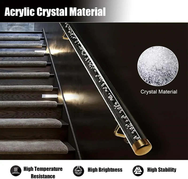 Slick Clear Acrylic Stair Handrail With Solid Wall Mount Banister For Indoor And Outdoor Steps Custom Length Non Slip Safety Grip Gold Bracket Hella Heavy Duty Grab Bar Built Tight And Smooth