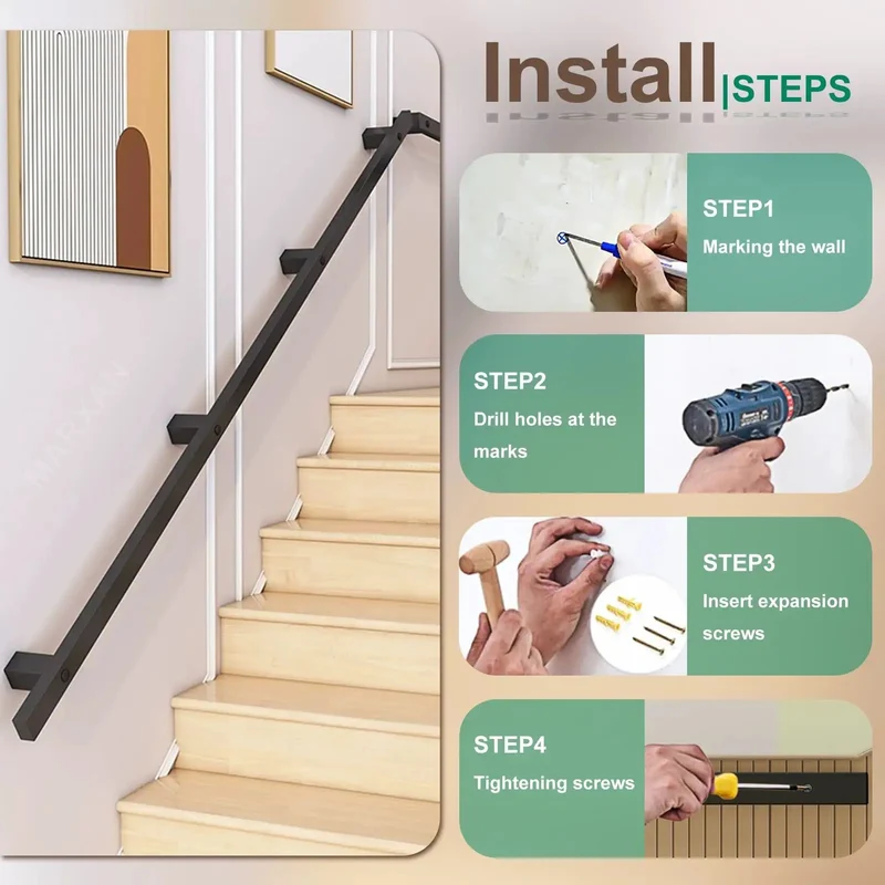 Rock Solid Black Wrought Iron Handrail For Stairs And Hallways With Hidden Mounting Screws Plus Durable Non Slip Grip And Decorative Support Railing That Adds Style To Any Home Space Without Hassle