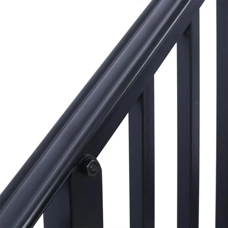 Heavy Duty Wrought Iron Handrail For Outdoor Steps Three Step Staircase Flat Out Tough Rustproof Powder Coated Metal Picket Railing Quick Clip Install For Concrete Porch Garden Walkway