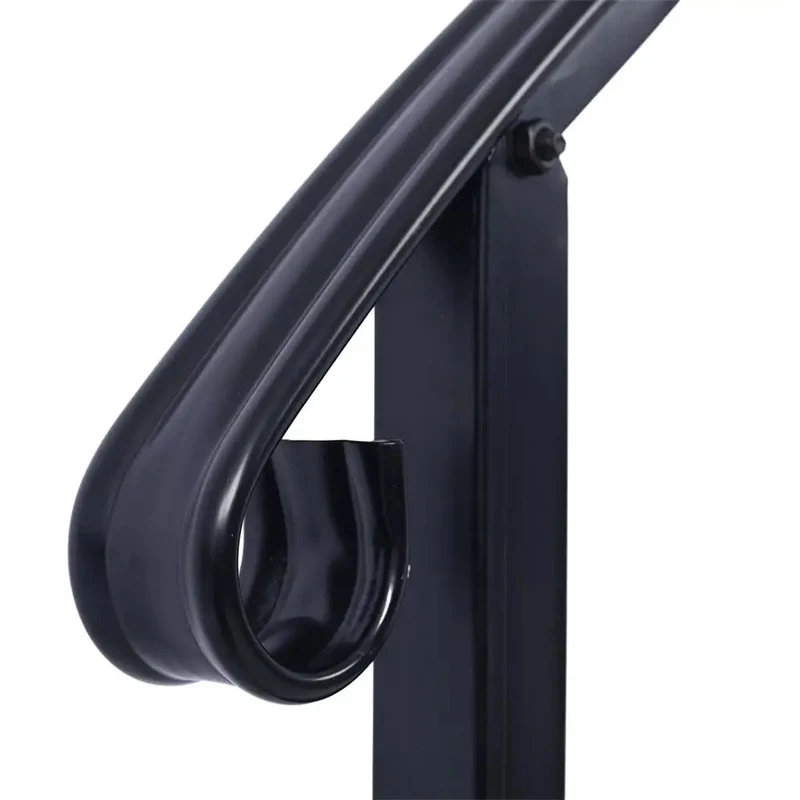 Heavy Duty Wrought Iron Handrail For Outdoor Steps Three Step Staircase Flat Out Tough Rustproof Powder Coated Metal Picket Railing Quick Clip Install For Concrete Porch Garden Walkway