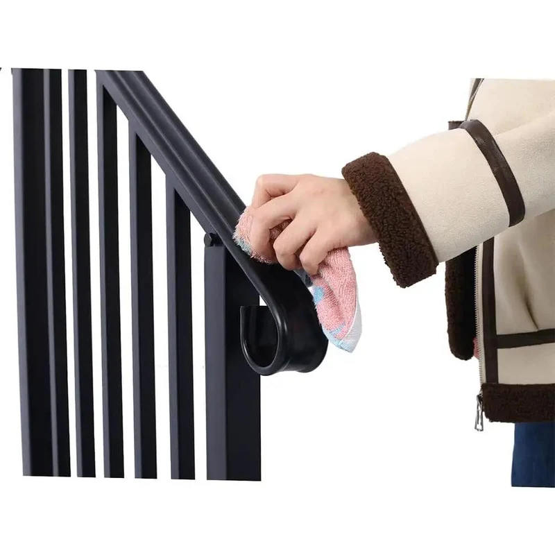 Badass Wrought Iron Handrail for 3 Step Outdoor Stairs Rustproof Heavy Duty Metal Safety Railing for Concrete Steps Porch Garden Commercial Grind Easy Mount