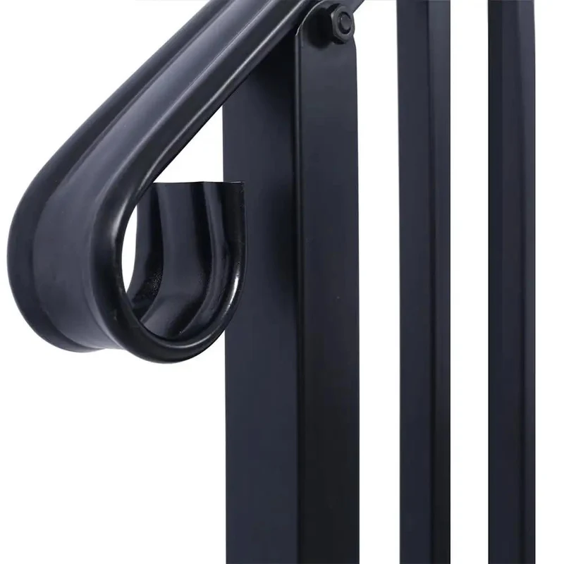 Badass Wrought Iron Handrail for 3 Step Outdoor Stairs Rustproof Heavy Duty Metal Safety Railing for Concrete Steps Porch Garden Commercial Grind Easy Mount