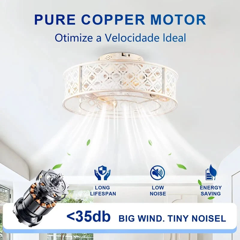Hella Quiet Heavy Duty 20 Inch Flush Mount Ceiling Fan With Slick Remote And Clean Distressed White Iron Cage Low Profile Light Fixture For Tight Bedrooms Kitchens Big Time Airflow Zero Ceiling Hogging