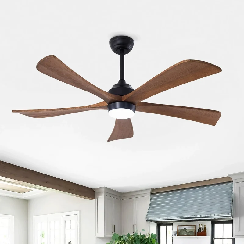 Slick 52 Inch Ceiling Fan With Top Shelf Solid Wood Blades And Integrated Led Lighting Featuring A Quiet Dc Motor With Six Speed Settings Reversible For No Fuss Installation And Breezy Comfort In Your Patio Bedroom Or Home Office Black