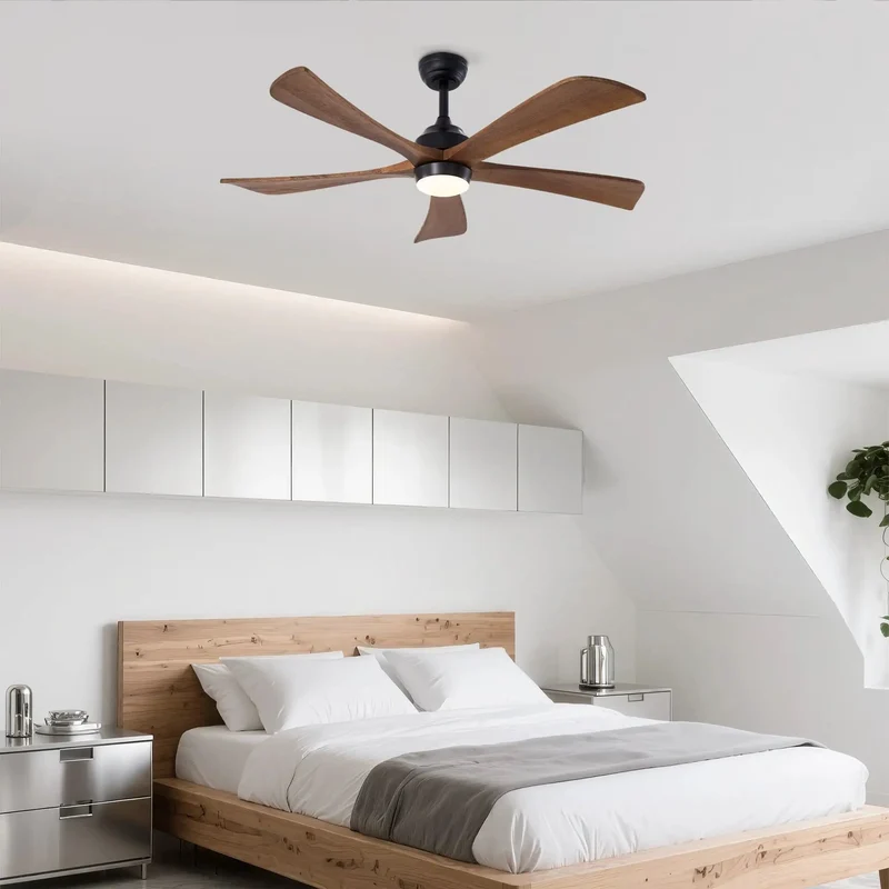 Slick 52 Inch Ceiling Fan With Top Shelf Solid Wood Blades And Integrated Led Lighting Featuring A Quiet Dc Motor With Six Speed Settings Reversible For No Fuss Installation And Breezy Comfort In Your Patio Bedroom Or Home Office Black