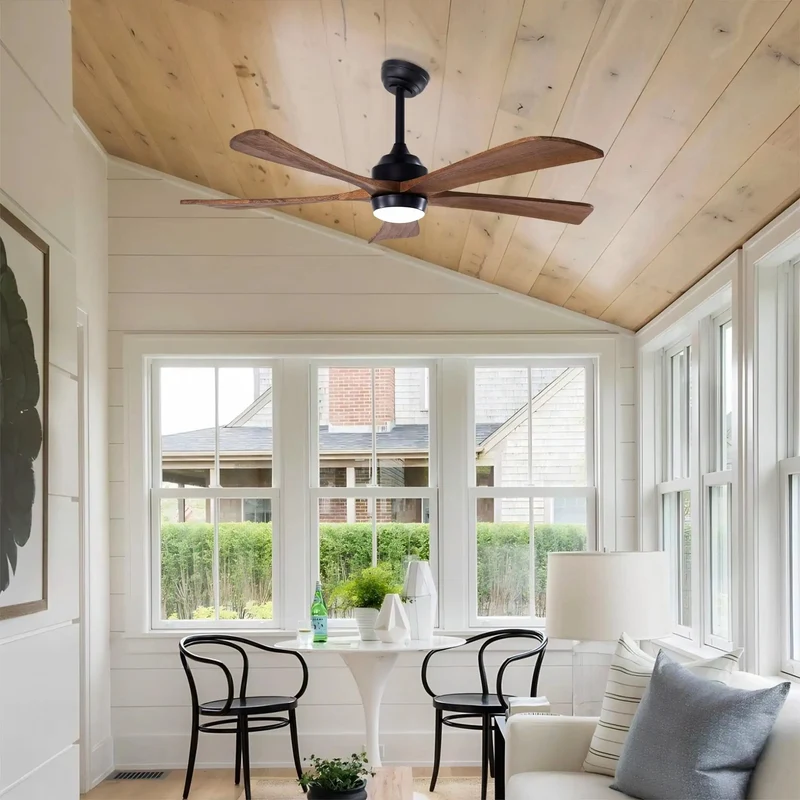 Slick 52 Inch Ceiling Fan With Top Shelf Solid Wood Blades And Integrated Led Lighting Featuring A Quiet Dc Motor With Six Speed Settings Reversible For No Fuss Installation And Breezy Comfort In Your Patio Bedroom Or Home Office Black