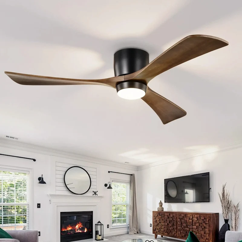 Smooth As Butter 52 Inch Flush Mount Ceiling Fan With Real Wood Blades Integrated Lighting Hella Quiet Dc Motor Six Speeds Wireless Remote And Reversible Airflow Matte Black Finish