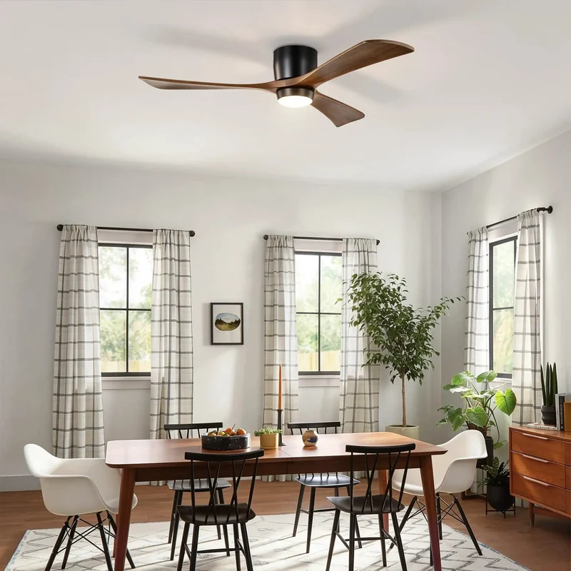 Smooth As Butter 52 Inch Flush Mount Ceiling Fan With Real Wood Blades Integrated Lighting Hella Quiet Dc Motor Six Speeds Wireless Remote And Reversible Airflow Matte Black Finish