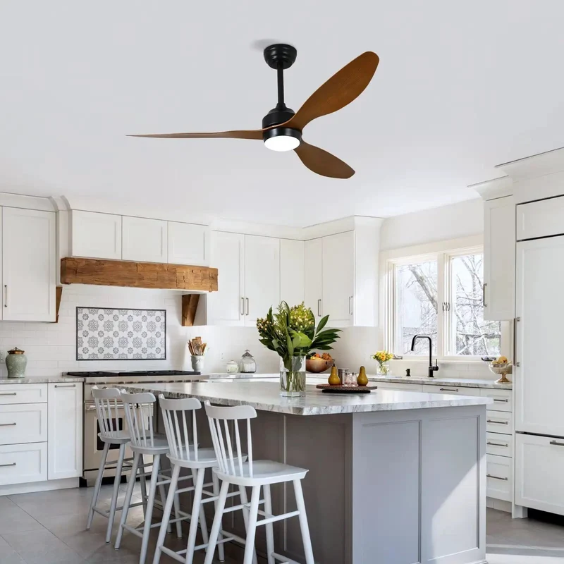 Slick 52 Inch Reversible Ceiling Fan With Dimmable LED Light And Hella Quiet DC Motor Featuring Three Walnut ABS Blades Seamless Remote Control For Farmhouse Rooms And Covered Patios Smooth Operation Guarantee