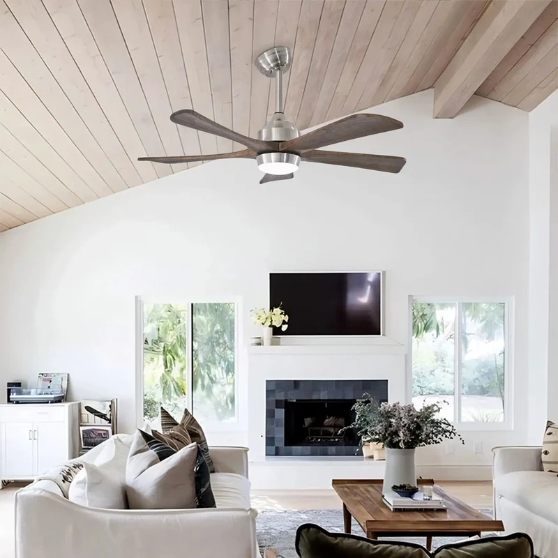 42 Inch Ceiling Fan With Solid Wood Blades And Integrated Led Lighting Quiet Dc Motor Six Speed Settings Remote Control Reversible Direction Slick Design Smooth Operation Ideal For Patios Living Rooms Bedrooms Offices Top Shelf Cooling Setup
