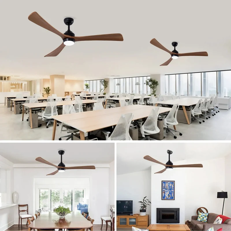 62 Inch Solid Wood Blade Ceiling Fan With Integrated Lighting And Wireless Remote Quiet DC Motor Six Speeds Reversible Flow Delivers Smooth Cooling To Living Rooms Patios And Bedrooms