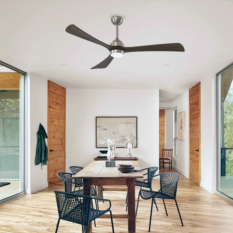 62 Inch 3 Blade Ceiling Fan With Solid Wood Blades And Integrated LED Light Remote Control Quiet DC Motor 6 Speed Reversible Smooth Operator Airflow For Living Room Patio Bedroom