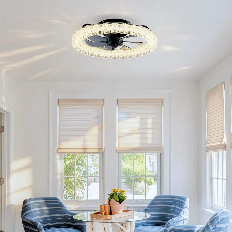 Galaxy Ceiling Fan Light Fixture Kit With Remote And Dimmable Led Bulbs Modern Flush Mount With Silent Dc Motor And Six Speed Settings Solid Black Metal Build For A Smooth As Butter Living Room Or Bedroom Setup