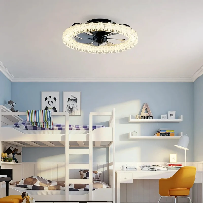 Galaxy Ceiling Fan Light Fixture Kit With Remote And Dimmable Led Bulbs Modern Flush Mount With Silent Dc Motor And Six Speed Settings Solid Black Metal Build For A Smooth As Butter Living Room Or Bedroom Setup