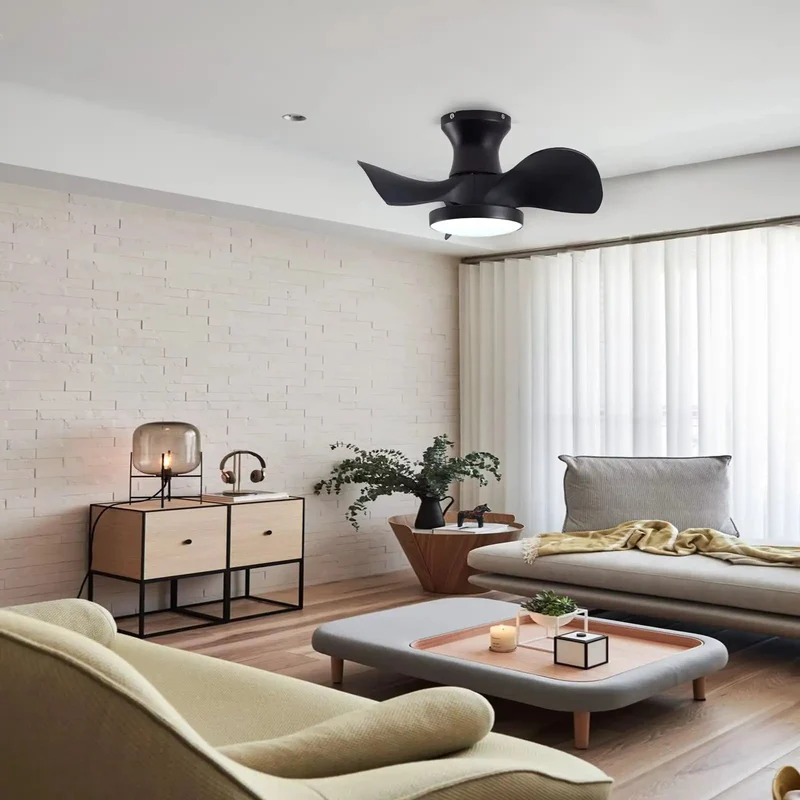 Smooth Twenty Two Inch Matte Black Ceiling Fan With Dead Quiet DC Motor And Darn Handy Remote Control Three Way Led Lighting Reversible Blades No Drama Flush Mount For Chill Bedrooms And Tight Kitchens Or Baths
