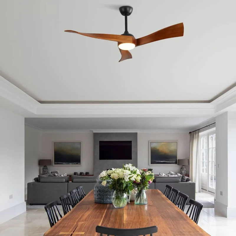 52 Inch Farmhouse Ceiling Fan With Hand Carved Wood Blades And Sweet Dimmable Led Lighting Driven By Dead Silent Dc Motor Delivering Killer Cooling Airflow With Smooth Remote Control And Rock Solid Build For Medium Large Rooms