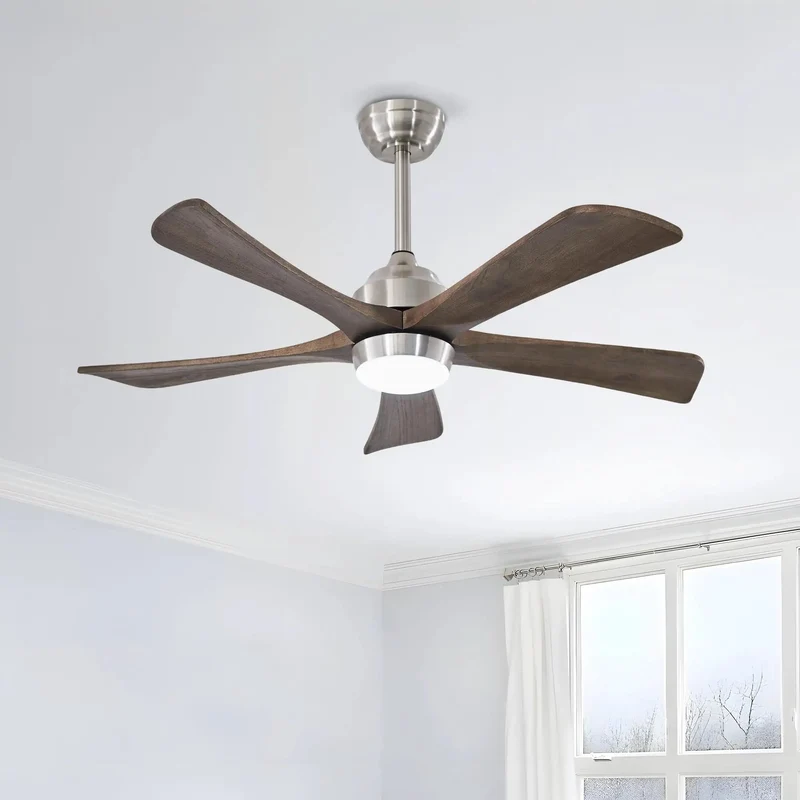 42 Inch Ceiling Fan With Remote Control And Bright Light Pairs Solid Sycamore Wood Blades With A Sharp Nickel Build To Bring Fresh Airflow And Chill Vibes Through Six Speed Levels And Reversible Motor Functionality