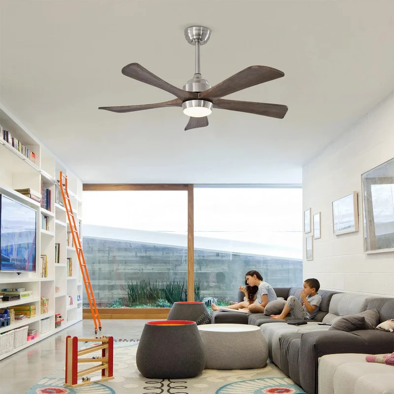 42 Inch Ceiling Fan With Remote Control And Bright Light Pairs Solid Sycamore Wood Blades With A Sharp Nickel Build To Bring Fresh Airflow And Chill Vibes Through Six Speed Levels And Reversible Motor Functionality