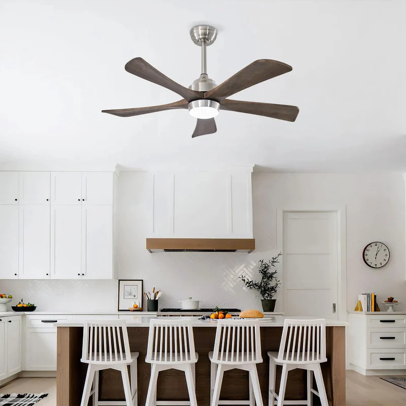 42 Inch Ceiling Fan With Remote Control And Bright Light Pairs Solid Sycamore Wood Blades With A Sharp Nickel Build To Bring Fresh Airflow And Chill Vibes Through Six Speed Levels And Reversible Motor Functionality