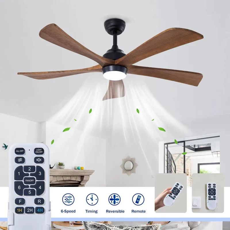 52 Inch Matte Black Ceiling Fan With Reversible Solid Wood Blades And Integrated Remote Controlled Lighting Featuring Super Silent Dc Motor Six Killer Speed Settings Straight Up Big Room Chill