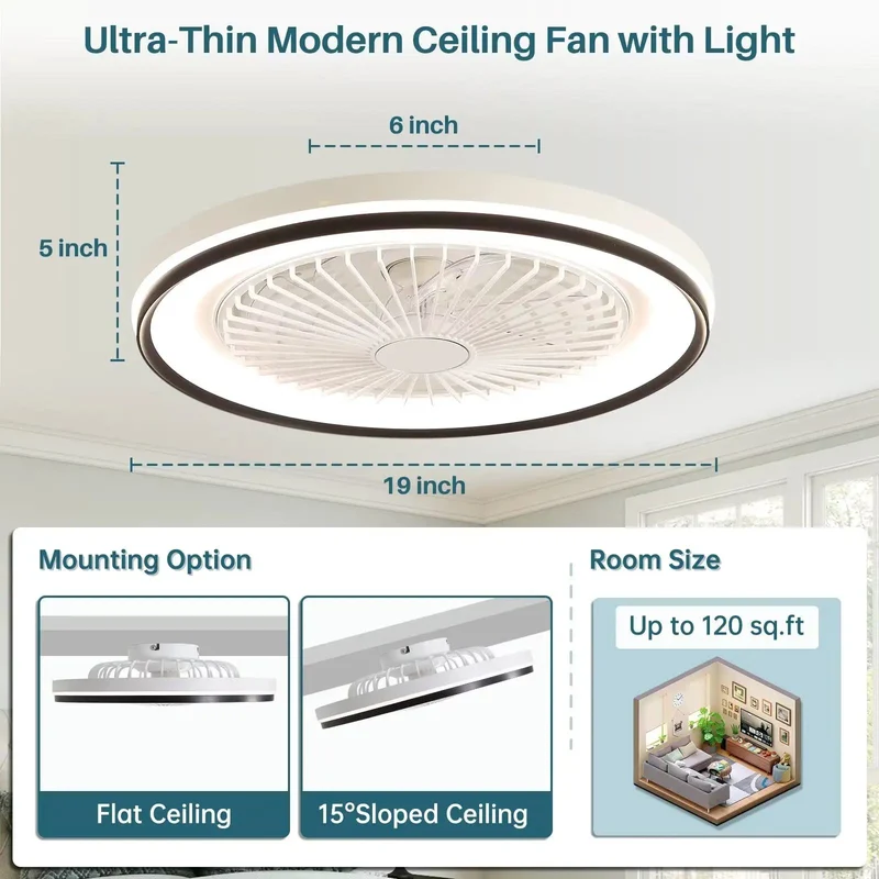 19 Inch Enclosed Bladeless Flush Mount Ceiling Fan Featuring Smooth Six Speed Reversible Airflow Hella Quiet Operation With Stepless Dimming And Rgb Mood Lighting Remote Control For Chill Indoor Rooms