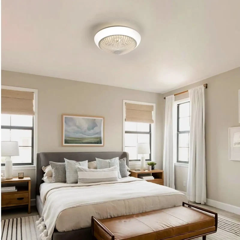Clean 15 Inch Bladeless Flush Mount Ceiling Fan With Hella Quiet Reversible 6 Speed Airflow And Dope RGB Dimmable LED Mood Lighting Paired With Wireless Remote