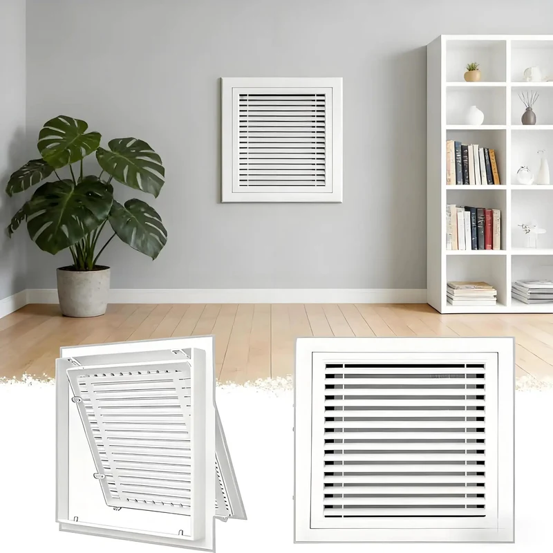 White 12x12 Inch Return Air Grille Louvered Access Door With Magnetic Closure Vent Cover Drywall Crawl Space Attic Hinged Electric Panel Super Snug Seal Big Time Dust Trap Easy No Sweat Install