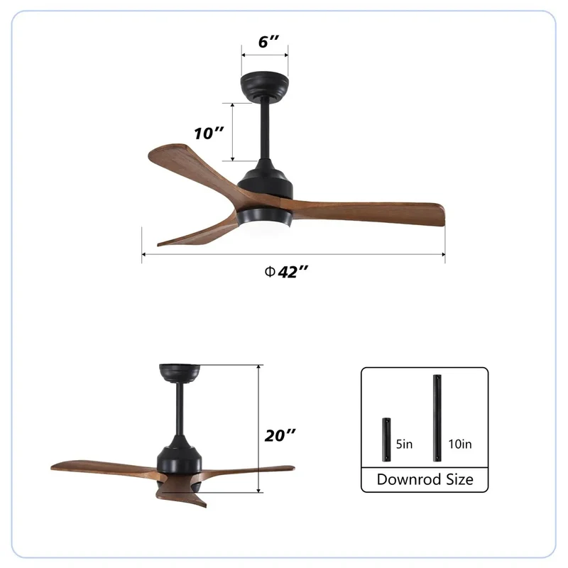 42 Inch Indoor Ceiling Fan Crafted From Solid Wood Blades And Sturdy Metal Frame To Set A Chill Vibe Featuring Six Speed Levels Memory Function And Reversible Rotation For Effortless Airflow And Easy Installation In Living Rooms Or Bedrooms