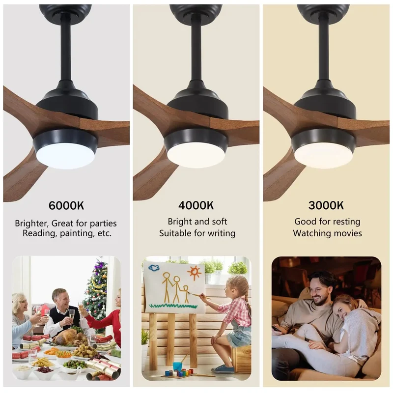 42 Inch Indoor Ceiling Fan Crafted From Solid Wood Blades And Sturdy Metal Frame To Set A Chill Vibe Featuring Six Speed Levels Memory Function And Reversible Rotation For Effortless Airflow And Easy Installation In Living Rooms Or Bedrooms