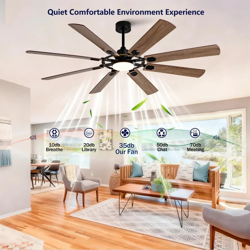 Large Ceiling Fan With Light And Ultra Silent DC Motor Giving Six Speed Choices Plus Sleek Reversible Blades And Tunable Memory Bulbs For Easy Hang And All Day Chill Breeze Vibes