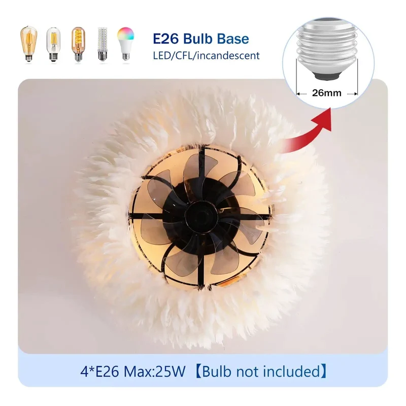 20 Inch Feather Flush Mount Ceiling Fan With Remote, 6 Speed Reversible DC Motor Light Combo, Low Profile Cloud Style Chandelier For Bedroom, Straight Up Stunning Decor That Hits Different