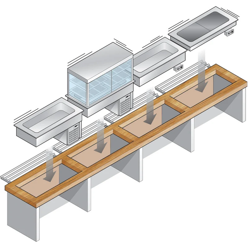 Element Kühlplatte und Kühlvitrine auf 3 Ebenen offen (mit Rollo), belüftet, 4x GN 1/1 - DPA/TVA315-R2