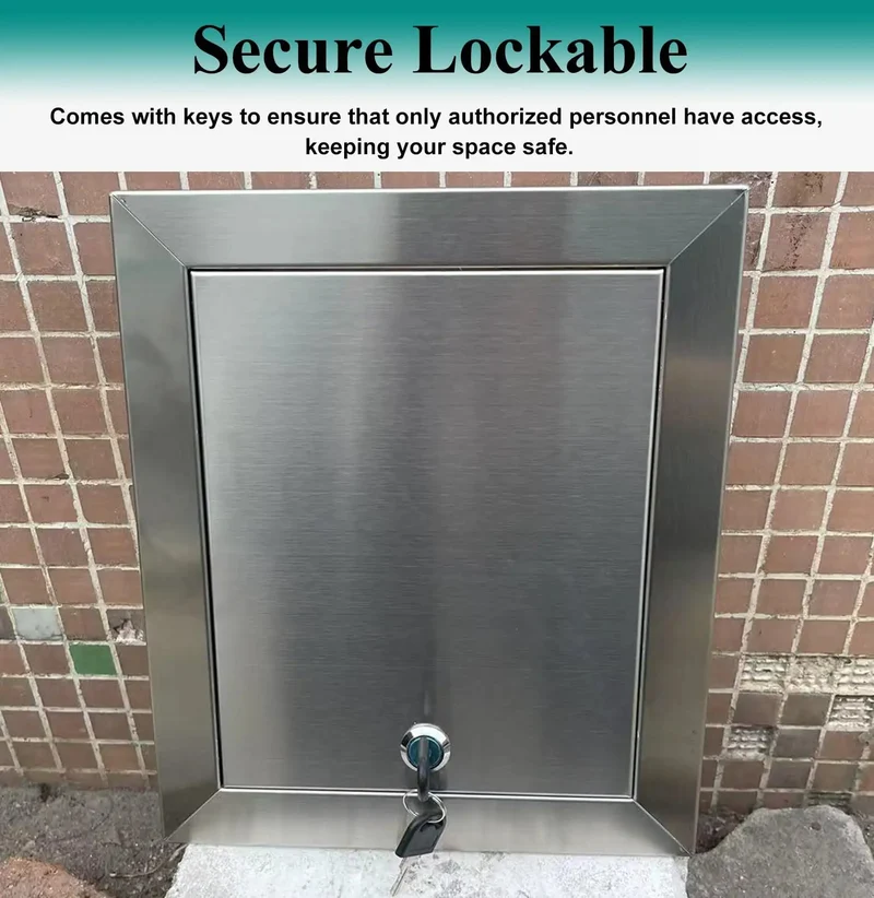 Rock Solid Lockable Waterproof Stainless Steel Ceiling Access Panel Attic Door Cover With Secure Latch For Easy Drywall Installation Hassle Free Upkeep Slick Finish 9X9 Inch