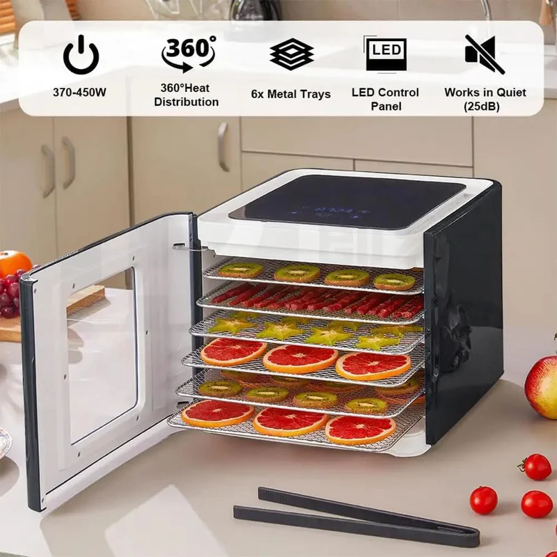 Premium Stainless Steel Food Dehydrator With Led Digital Touch Screen And Adjustable Timer Ideal For Drying Fruits Veggies Herbs Make Homemade Jerky Create Fresh Trail Mix Snacks Quick Meal Prep Tool