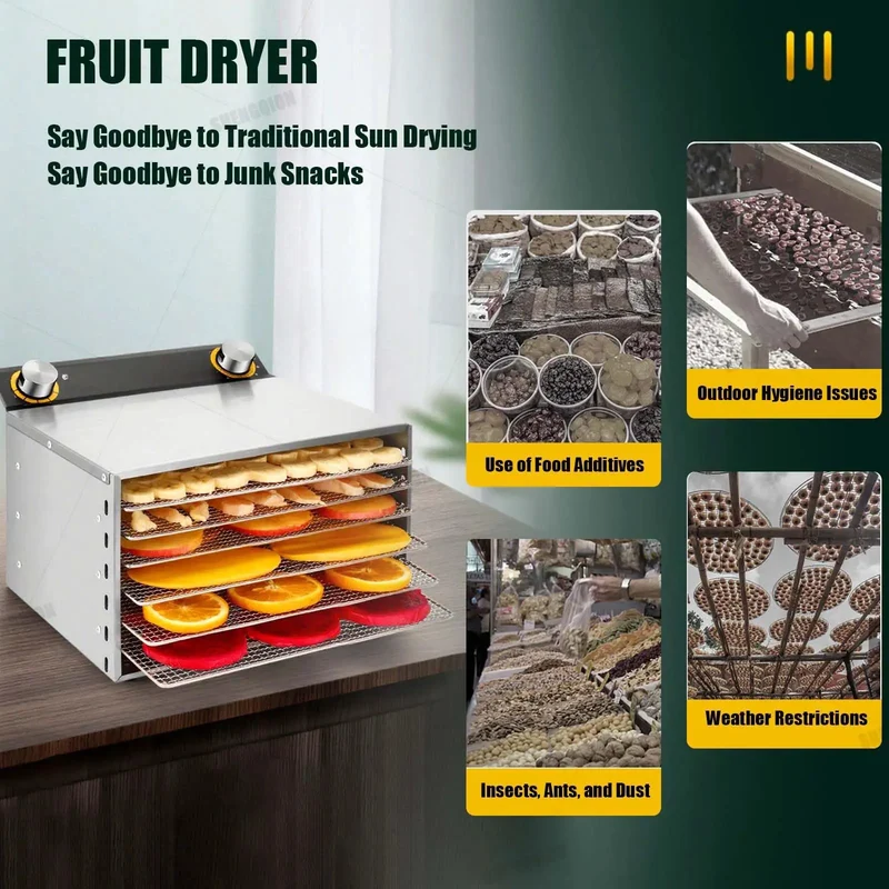 Built Tough Stainless Steel Electric Food Dehydrator With Expandable Rack Timer And Adjustable Thermostat For Making Jerky Fruit Meat Snacks That Kicks Serious Butt